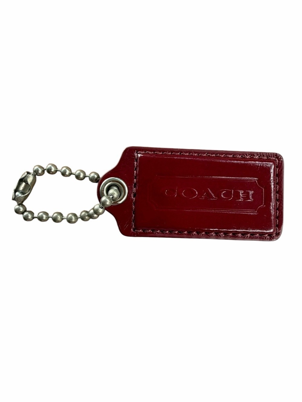 Coach Burgundy Patent Leather Hangtag Charm Silver Tone Chain